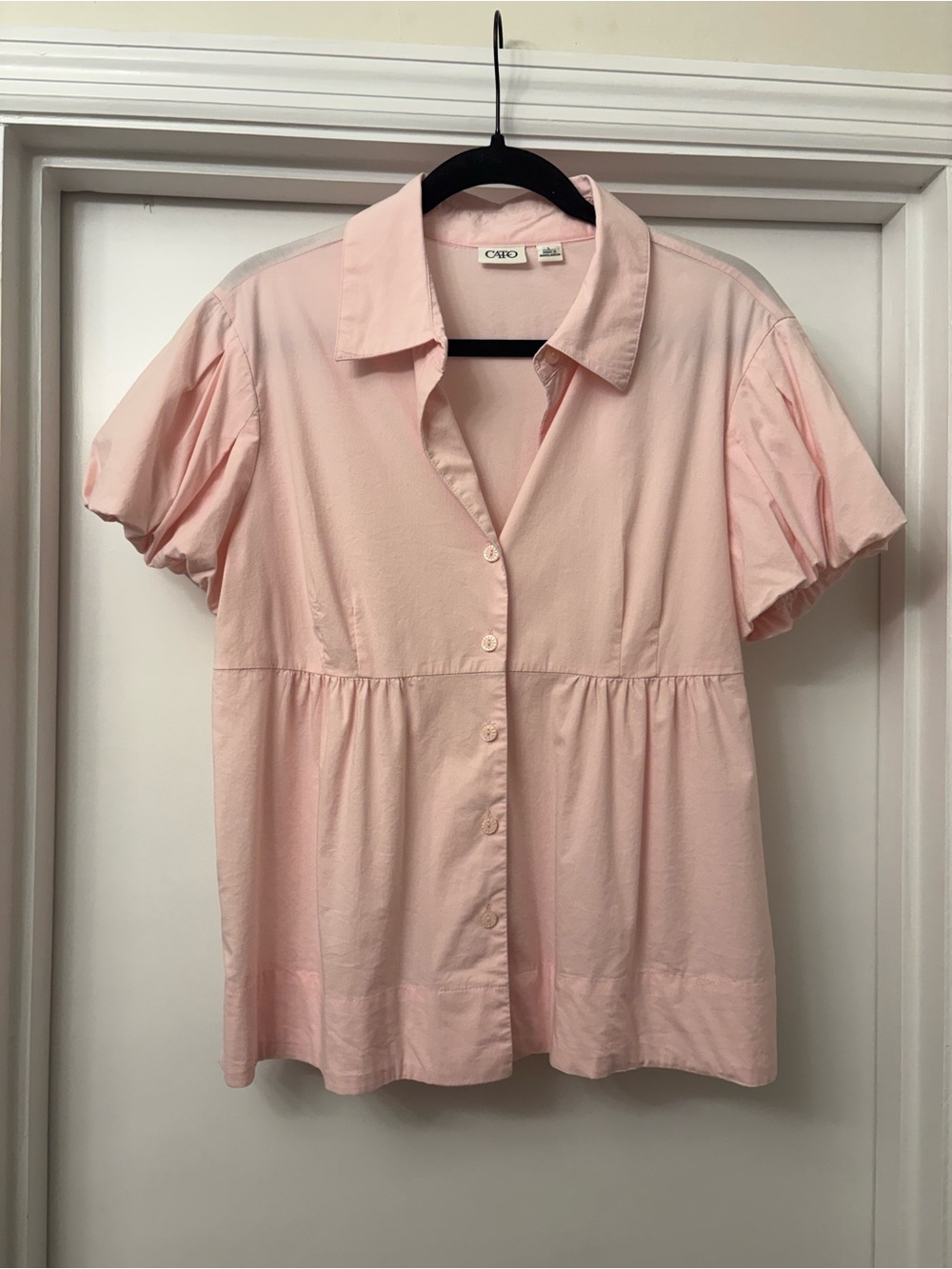 Cato Soft Pink Button-Front Puff Sleeve Blouse